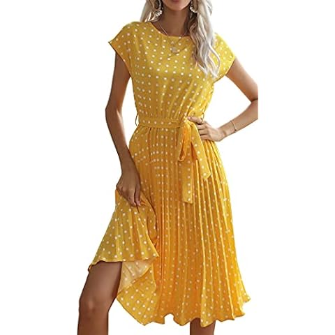 YINGKE Vestido Lunares Largo Verano Amarillo Cover