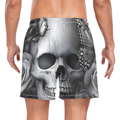 Men's Swim Trunks Skull Butterfly Black, Quick Dry Beach Board Shorts with Liner, Swimwear Bathing Suits S2