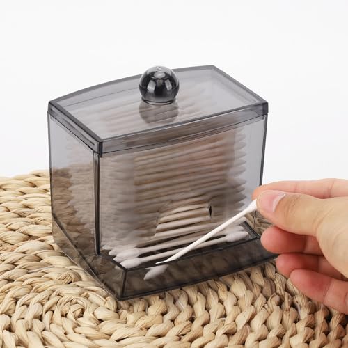 Image of Tbestmax 10oz Qtip Holder Dispenser, Big Cotton Swab Holder Bathroom Accessories Organizer for Storage Qtips (Black)