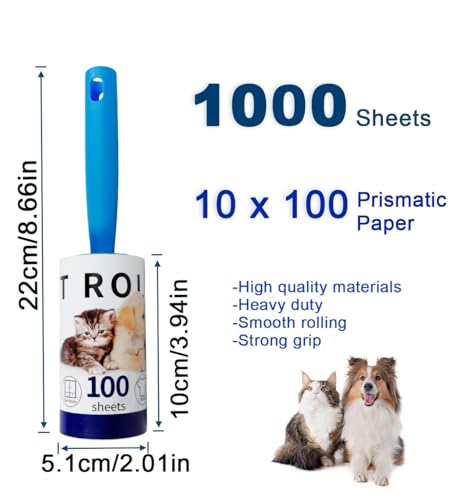 Extra klebrige Fusselrolle Mega Value Set 1000 Blatt, mit 3 Griffen Lint Roller, Fusselroller für Kleidung & Tierhaare.
