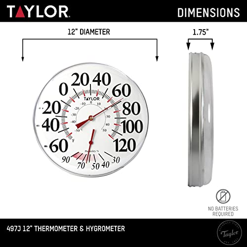 Taylor Precision Products Metal Wall Indoor Outdoor Thermometer And Hygrometer, 12 Inch #TOP2