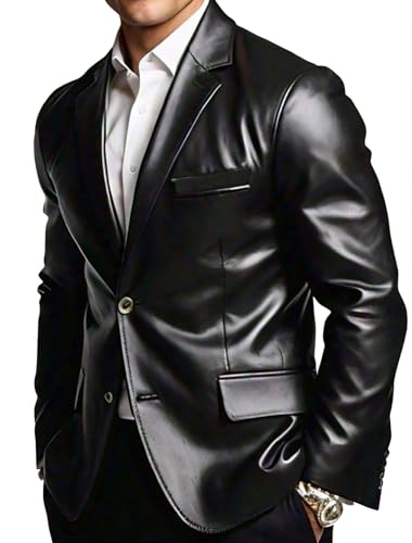 AAOutfitz Vestes en Cuir Look Blazer pour Homme UK, Noir - Cuir véritable, M