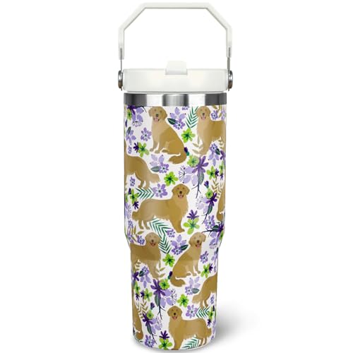nmbnswo 30 oz Golden Retriever Tumbler with Lid, Insulated Coffee Travel Mugs Cup Water Bottle Dog Gifts for Women Girls
