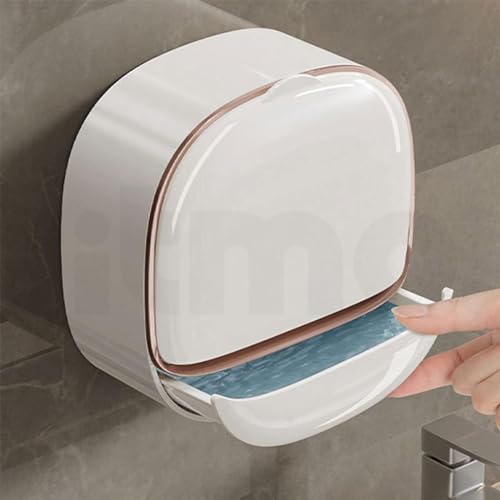 Image of Ritmo Soap Dish Space Saving Waterproof Drainable Wall Mounted Soap Box for Shower Waterproof Soap Dish with Drain Box, Wall Mounted Drain Soap Box, with Waterproof Flip Lid (White)