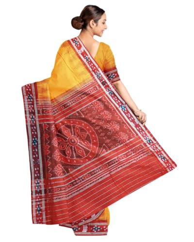 Image of Ikat Women Cotton Saree, Handmade Pure Cotton Khandua Saree, Ikkat Orissa Traditional Handloom Saree Without Blouse 45