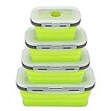 Collapsible Bento Box,Made of Food Grade Silicone Folding Reusable Food Storage Container,Easy Cleaning Insulted Bento Lunch Box(4 Pack)