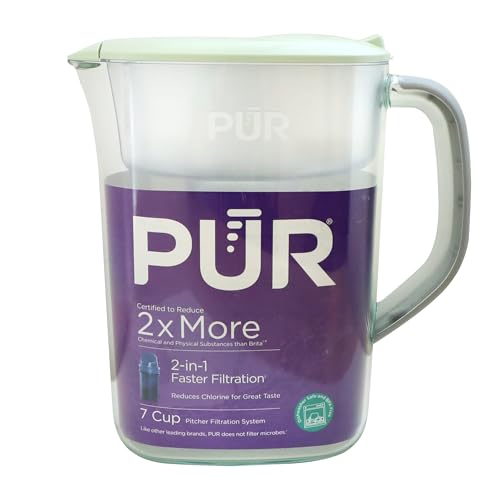 PUR 7-Cup Water Pitcher, 1 Genuine Filter, Cleaner, Great-tasting Water, Dishwasher Safe, Powerful, Faster Filtration, LockFit Cap Design - Lime