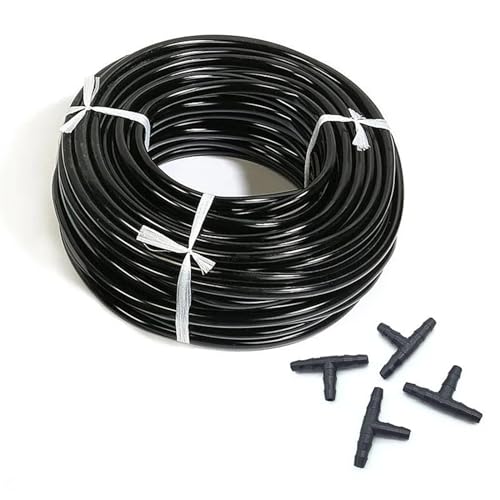 YRHUGHB Manguera de 20 Metros y 4/7mm + Conector en T de 10 Uds., Accesorios for Sistema de riego de jardín, Manguera Negra de 1/4 ", tubería de riego