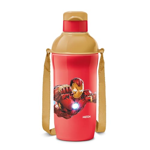 Image of Milton Marvel Steel Slim 400 Insulated Inner Steel Water Bottle for School Kids I Leak Proof Flip Top Lid, Easy to Carry Loop, Insulated Thermo Sipper Bottle for Kids, 390 ml, Red (Iron Man Print)