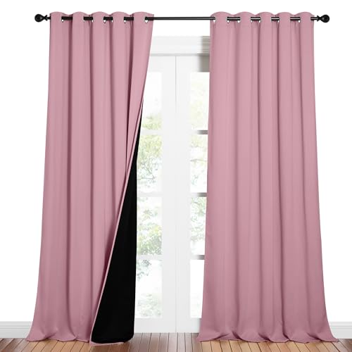 Image of NICETOWN Total Shade Curtains and Draperies, Heavy-Duty Full Light Shading Drapes with Black Liner Backing for Villa /Hall /Dorm Window（Crystal Pink, Package of 2 Panels, 62 inches Wide x 95 inches Long