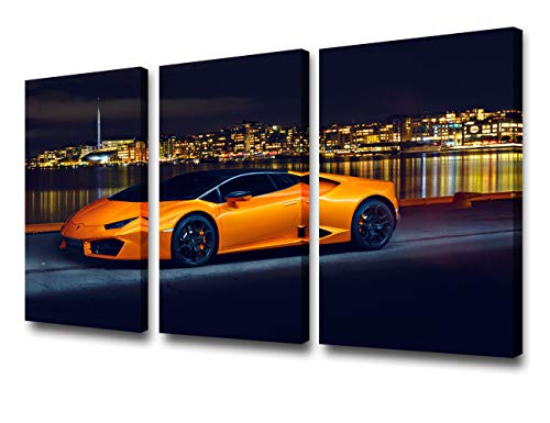TUMOVO 3 Piece Canvas Wall Art - LP580 Orange Sports Car - Modern Home Decor Stretched and Framed Ready to Hang - 12 x 24 inch x 3 Pieces