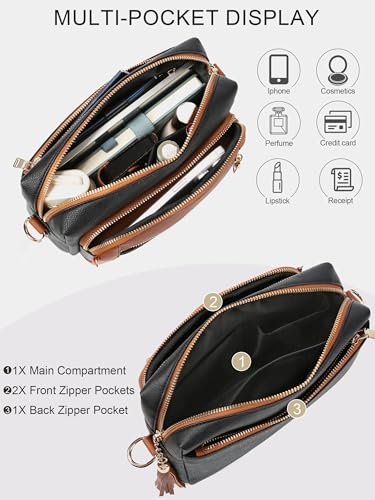 Image of Small Leather Crossbody Bags for Women Anti theft Purses and Handbag Shoulder Hangbag with Wide Strap Tassel