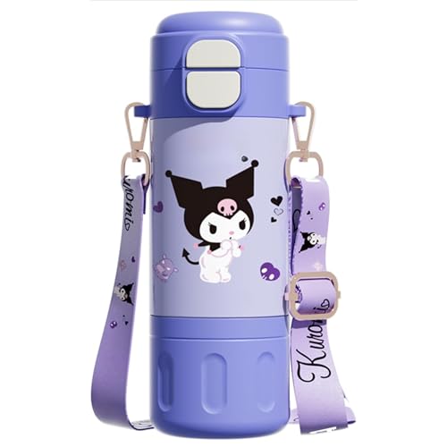 Image of Kids Premium Water Bottle with Straw & Spout | Stainless Steel Water Bottle & Leak-Proof Flip Lid | Portable & Durable Design for School & Travel (480ml) (Purple)
