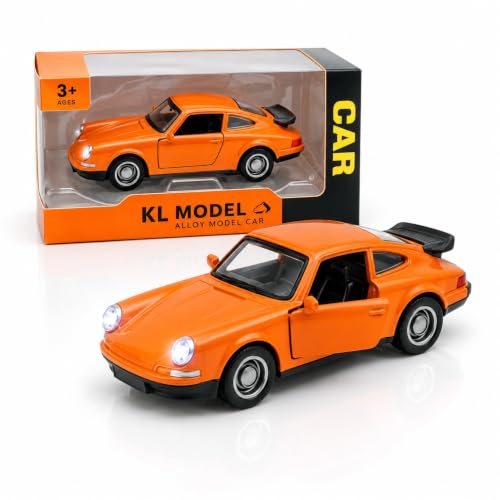 Image of 1:36 Scale Porscha 911 Die-Cast Alloy Toy Car - Pull-Back Metal Sports Car with Openable Doors, LED Lights & Sound - Collectible Model for Kids, Boys & Enthusiasts (Orange)