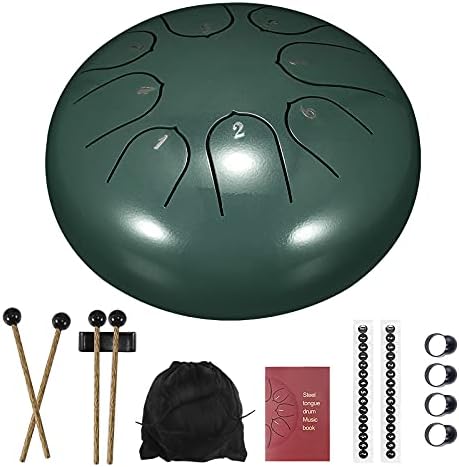 Steel Tongue Drum, 6 Inch 8 Note Handpan Drum, Finger Sleeves Handpan Percussion Instrument Steel Drum with Mallets & Music Book for Kids Adults(Green)