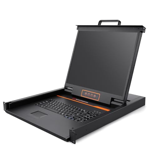 Image of 1U KVM 19 inch Rack Mount Monitor Keyboard, Single DVI /VGA Input with Cables