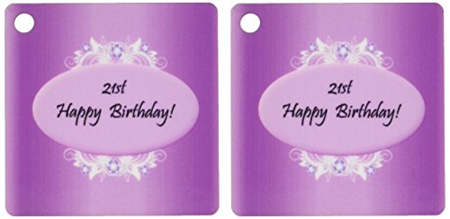 Porte-clés 21ème anniversaire 3drose violet | Lot de 2 de 5,7 x 11,4 cm