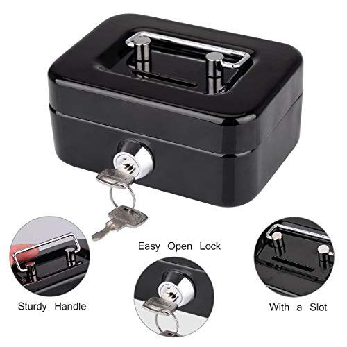 Cash Box, Lehatori Small Money Safe Key Lock Box With Coin Slot Portable Metal Cash Registers Security Storage Bill Container With Carry Handle (4.5 Inch) #TOP1