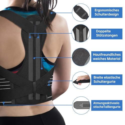 ZINUU Rücken Geradehalter, Rückenstützgürtel Haltungskorrektur Damen Herren, Haltung Korrektur Gurt, Back Posture Corrector, Verstellbare Haltungstrainer Rückengurt - Rückenstütze(38’-47’)