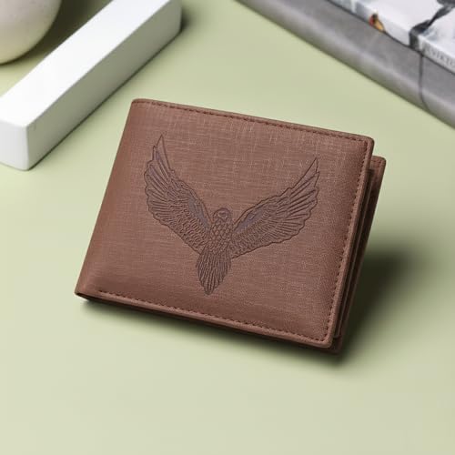 Image of VEMILIO Vegan Leather Wallet for Men | Eagle Print Embossed Premium Bifold Wallet | 3 Card Slots | 2 Cash Compartments | 1 Coin Pocket & 2 Secret Slots | Stylish, Durable & Gift for Men (Eagle, Brown)