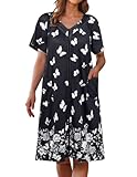 Ekouaer Cozy Robe for Women Short Sleeve Mumu Duster Robe with Zip up Housecoat with Pockets Soft Loose Casual Wear Day Dress White Butterfly XXL