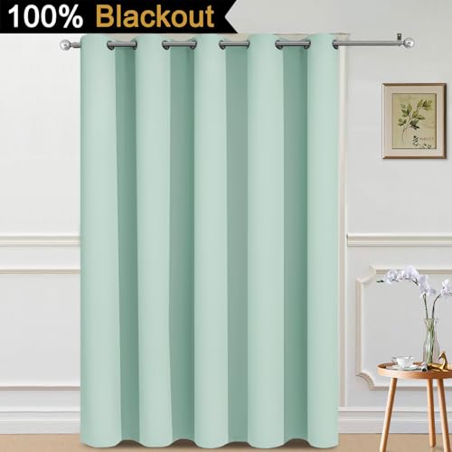 Image of Yakamok Aqua 100% Blackout Patio Door Curtain Panels W70 x L84,1 Panel | Noise Reducing Barrier Panel for Sliding Glass Door, 2 Thick Layers Heat Full Light Blocking Patio Door Drapery