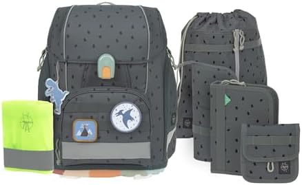 LÄSSIG 7-teiliges Schulranzen Set Kinder/School Set Boxy Unique Speckles Anthracite