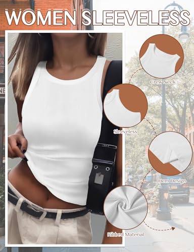 AURUZA 2PCS Tank Tops for Women, Racerback Ribbed Tank Top, Women Slim Knit Basic Tops Going Out Tops Long Sleeveless Shirt3