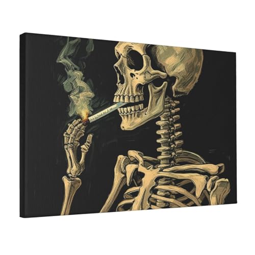 Tableau décoration murale salon chambre squelette cigarette en toile
