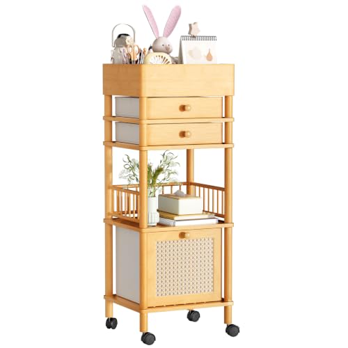 Amazer Bamboo Makeup Organizer Cart with...