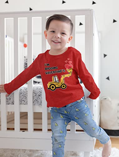 I'm Digging Valentine's Gift Tractor Loving Boy Toddler Kids Long Sleeve T-Shirt 5T Red #TOP3