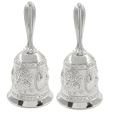 Opfiue 2 Pack Silver Hand Bell – Vintage Loud Call Bell for Wedding, Teacher Classroom, Senior Bedside, Tibetan Meditation, Christmas Bells