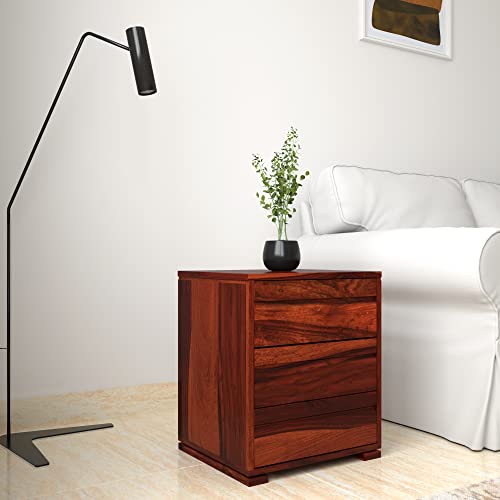 Image of Amazon Brand - Solimo Erore Solid Sheesham Wood Bedside Table with 3 Drawers (Honey Finish)