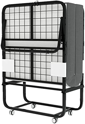 Folding Bed with Mattress, Portable Foldable Rollaway Guest Bed for Adults, Cots Fold Up Bed with Fabric Storage Bag & 5 Inch Memory Foam Metal Frame Wheels, 75" x 31"