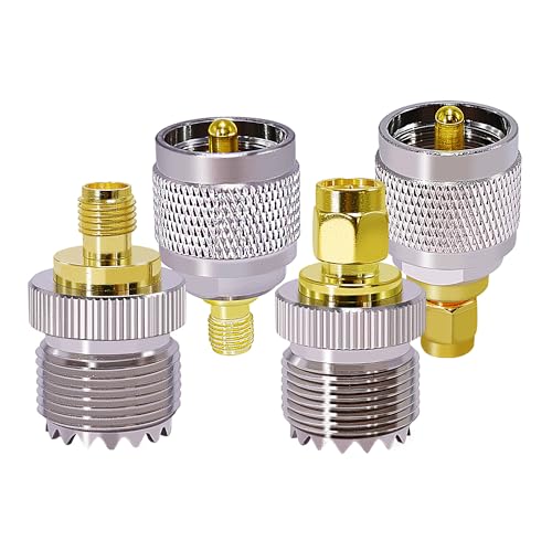 SMA to UHF Antenna Adapter SMA to PL259 SO239 UHF VHF FR Coaxial Connector Kit for CB Radio Antenna Coax Cable Connector Adapter Kit for Handheld Ham Radio Antenna/Walkie Talkie/Amateur Radio 4Pcs