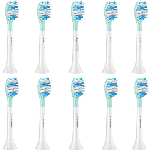 Aoremon Toothbrush Replacement Heads for Sonciare C3 Toothbrush Heads fit for Philips Sonicare Click On Handles ProtectiveClean DiamondClean FlexCare HealthyWhite G3 W3 4100 5100 6100 10 Count White