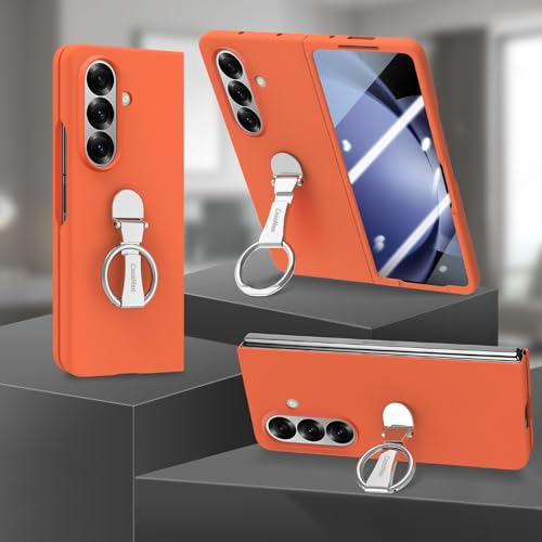 Coque Samsung Galaxy Z Fold 6 orange rigide élégante avec anneau support