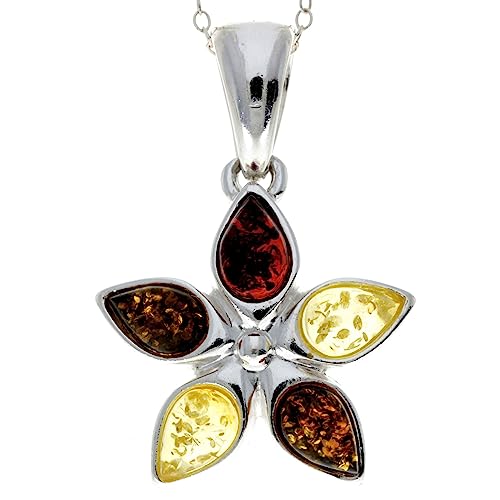Pendentif ambre Baltique argent 925 fleur véritable bijou femme 1684