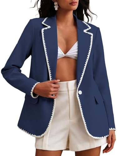 Mina Self Casual Blazer for Women 2025 Fall SBlue Lightweight Business Casual Work Professional Office Trendy Cute Dressy Fashion Womens Jacket Women's Blazers & Suit Jackets QY046 SBlue S2