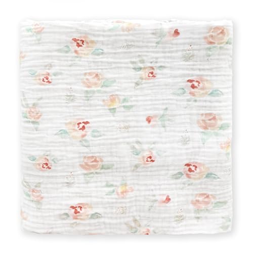 Image of SwaddleDesigns Cotton Muslin Swaddle Blanket, Receiving Blanket for Baby Boys & Girls, Best Registry Gift, 46x46 inches, Watercolor Peachy Pink Floral