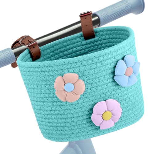 Timtin Kids Bike Basket, Cotton Rope Woven Front Bike Baskets for Kids, Cute Decorative Accessories for Balance Bikes and Scooters(Blue)