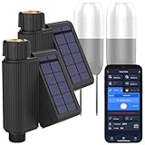 Royal Gardineer Solarbew&auml;sserungssystem: 2er-Set WLAN-Bew&auml;sserungscomputer, Solarpanel, App, 2X Bodensensor (Feuchtigkeitsmesser Pflanzen App, Garten-Boden-Feuchtigkeitsmesser, Akkus)