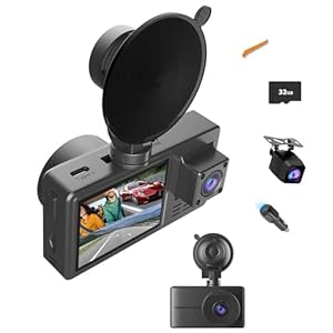 Dash Cam, 3 Channel Dash Cam, Metal Dash Camera for Cars with 2 Inch LCD Screen, WiFi Control, G-Sensor, 24H Parking, Loop Recording