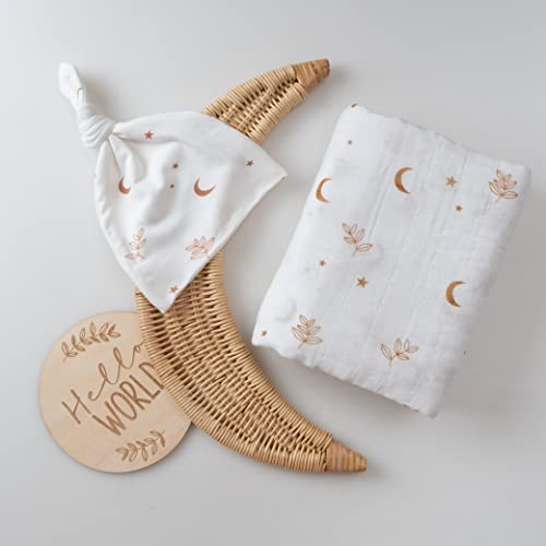 Miaoberry 100% Organic Cotton Baby Muslin Swaddle Blanket Set| Boho Moon| Gender Neutral For Boys Girls| Hospital Home Coming Receiving Blanket |Newborn Unisex #TOP3