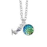 Myhouse Women Girls Colorful Fish Scales Pattern Mermaid Pendant Necklaces for Gifts Charms Findings (Green)