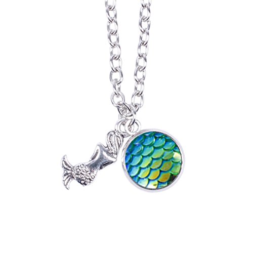 Myhouse Women Girls Colorful Fish Scales Pattern Mermaid Pendant Necklaces for Gifts Charms Findings (Green)