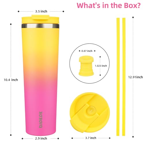 Image of BJPKPK 34oz Coffee Tumbler with Straw, Insulated Stainless Steel Cup