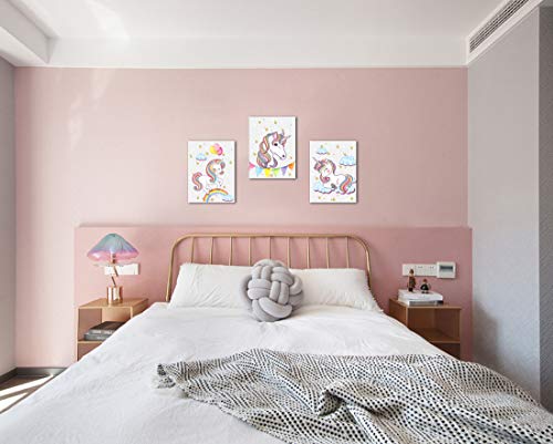 Unicorn Wall Decor For Girls Bedroom Canvas Wall Art Of White Unicorn Pink Balloon Rainbow Cute Picture Artwork Modern Framed Canvas Prints Painting For Kids Nursery Wall Decorations 3 Pieces A Set #TOP7