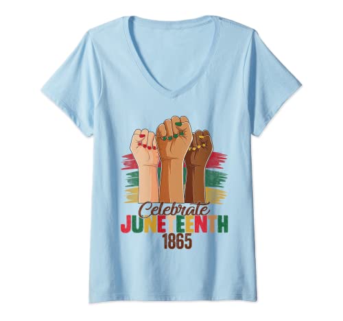 Mujer Mano Celebrar Juneteenth 1865 Lindo Juneteenth Junio 19th Camiseta Cuello V
