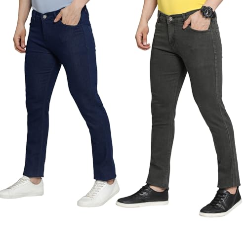 Image of DAIS Men's Stretchable Slim Fit Mid Rise Jeans, Pack of 2, (Combo of 2 Jeans)